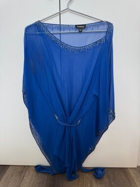 bebe Cobalt Blue Sheer Beaded Tie-Front Top